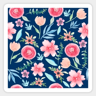 Navy watercolor florals | Pattern Sticker